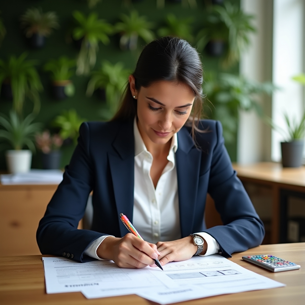 Persona organizando un presupuesto personal en un escritorio ordenado
