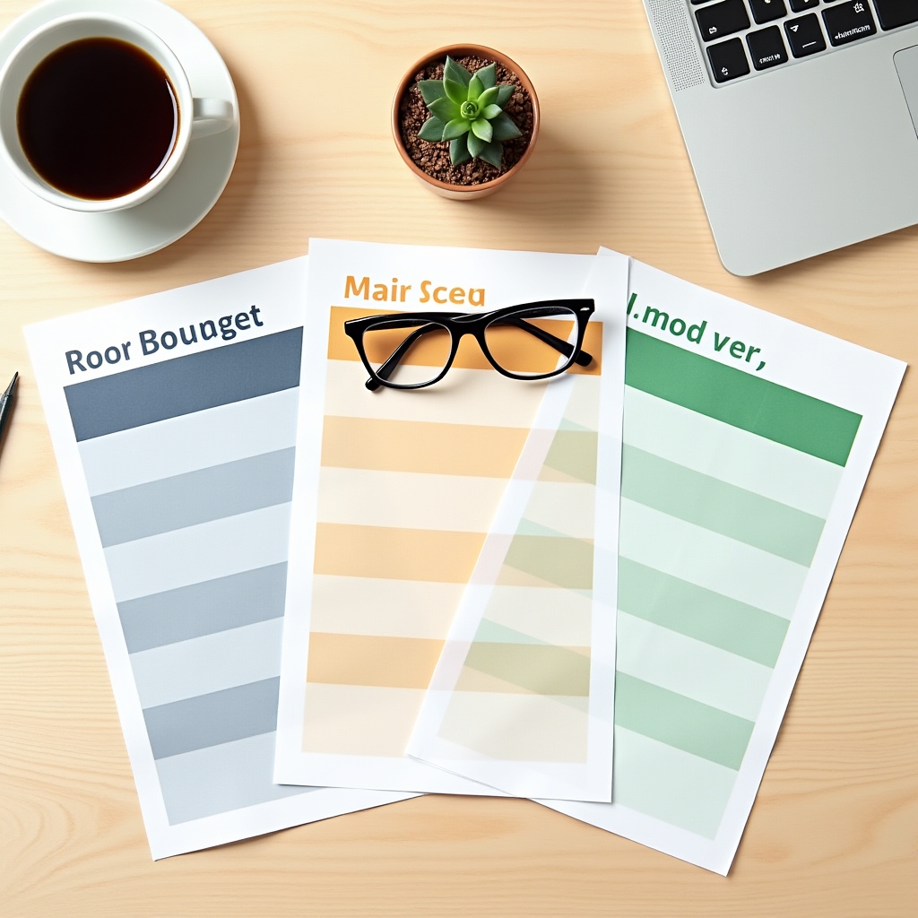 Cuadro comparativo de diferentes métodos de presupuesto sobre un escritorio