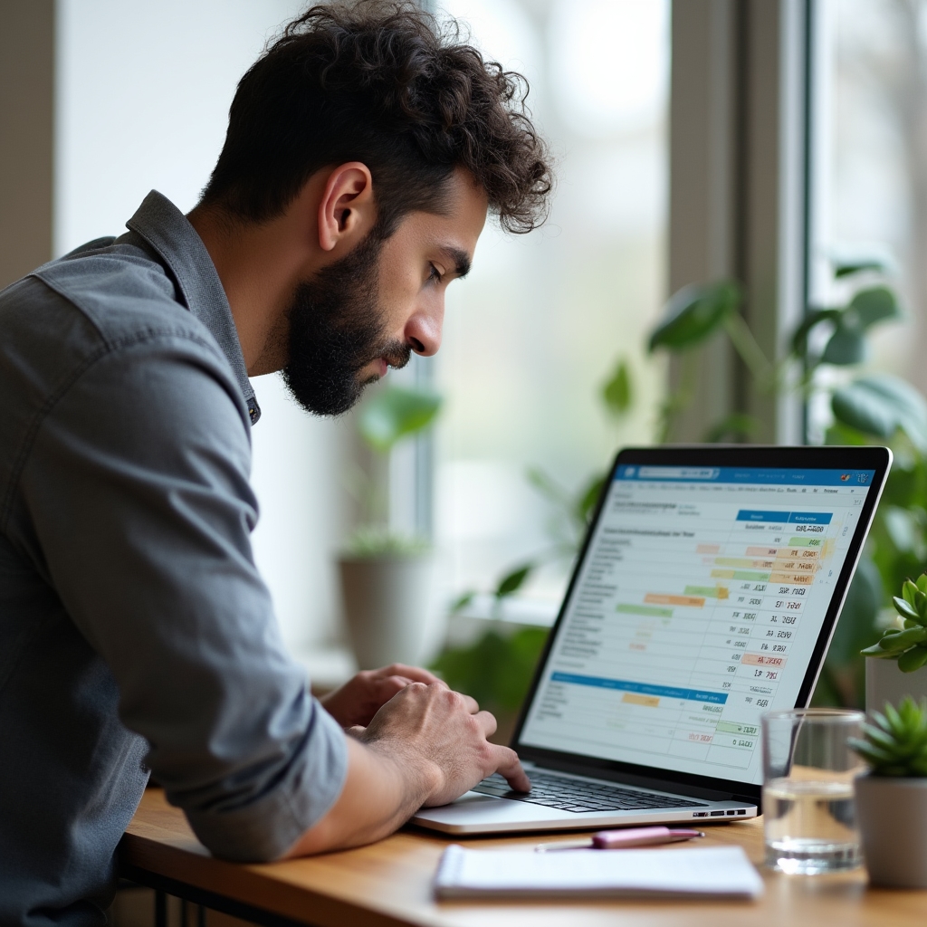 Hoja de cálculo detallada para registro de gastos en la pantalla de una laptop